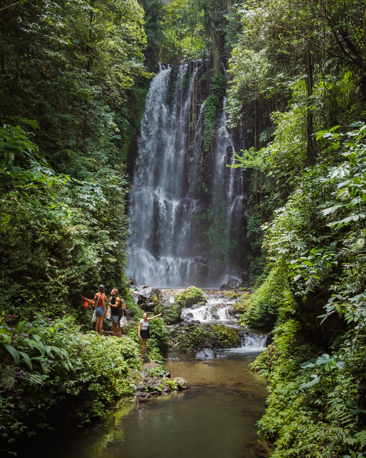 Gran cascada rodeada de vegetación tropical